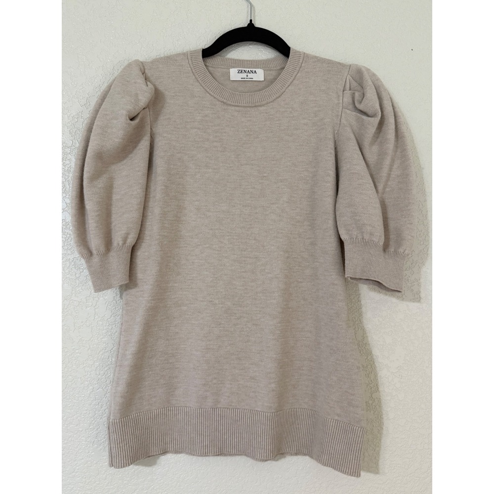 Zenana Oatmeal Beige Puff Short Sleeve Sweater TW-2257Y Small